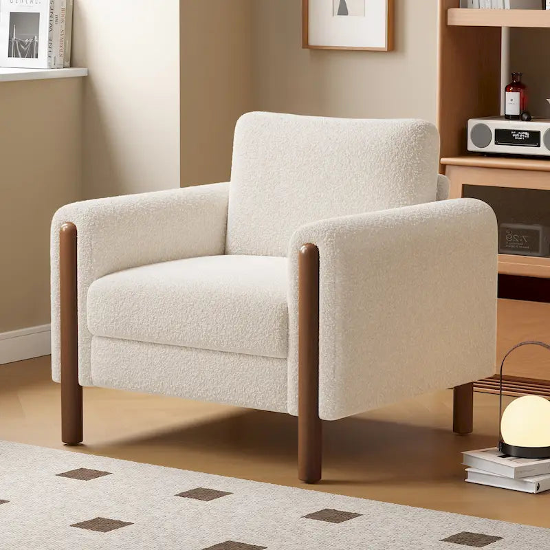 Upholstered Accent Chair Teddy Velvet with Walnut Legs