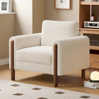 Poltrona decorativa imbottita in velluto Teddy con gambe in noce