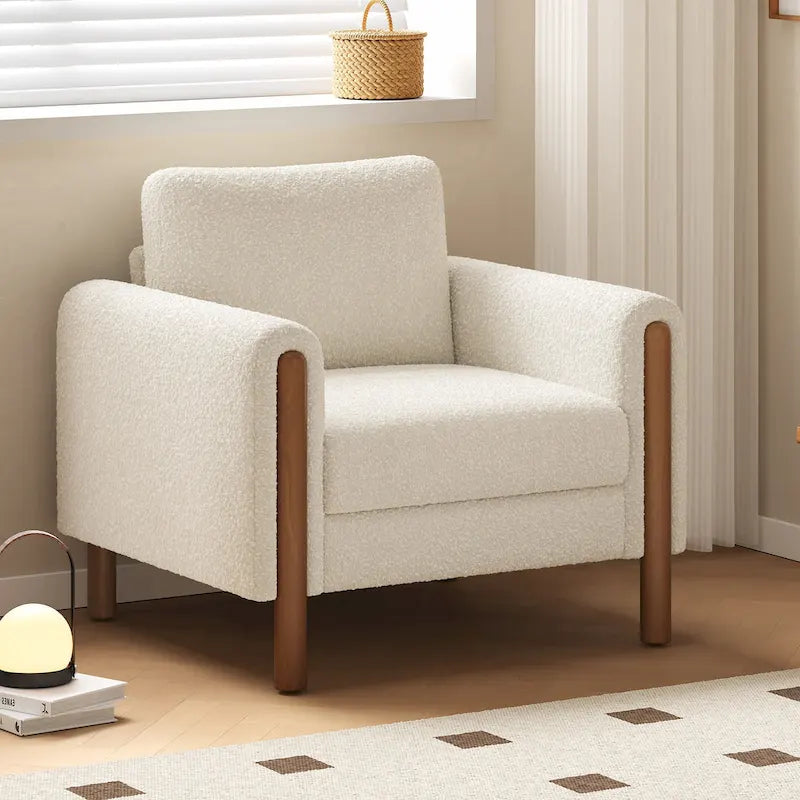 Upholstered Accent Chair Teddy Velvet with Walnut Legs
