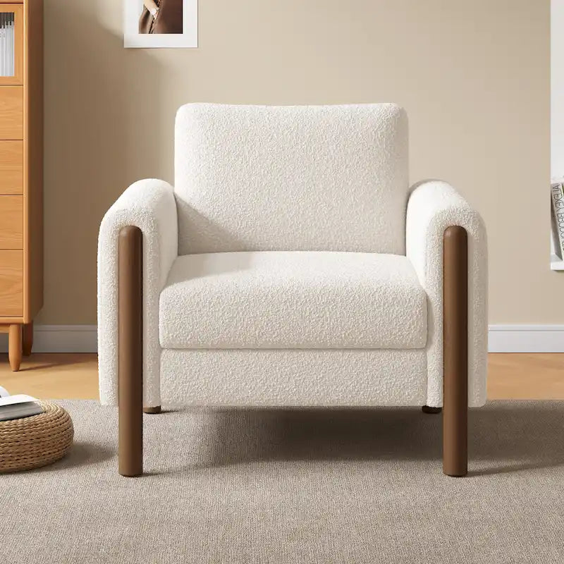 Upholstered Accent Chair Teddy Velvet with Walnut Legs