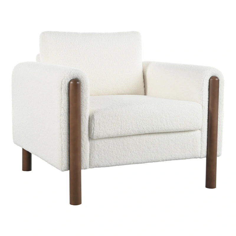 Upholstered Accent Chair Teddy Velvet with Walnut Legs