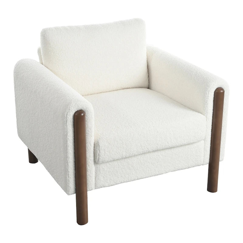 Upholstered Accent Chair Teddy Velvet with Walnut Legs
