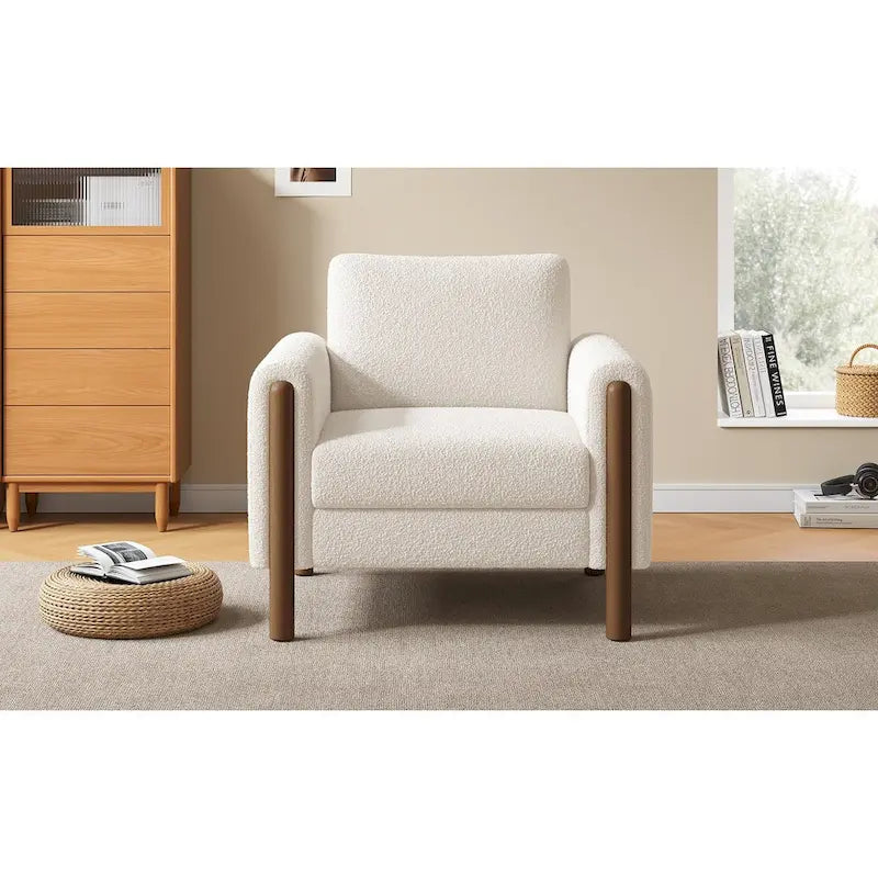 Upholstered Accent Chair Teddy Velvet with Walnut Legs