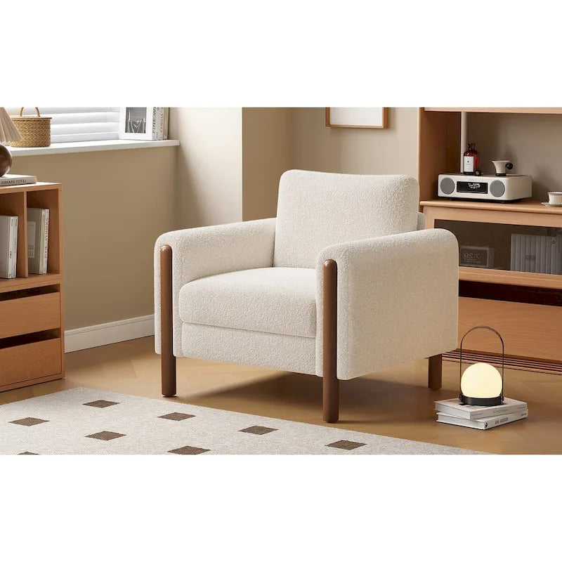 Upholstered Accent Chair Teddy Velvet with Walnut Legs