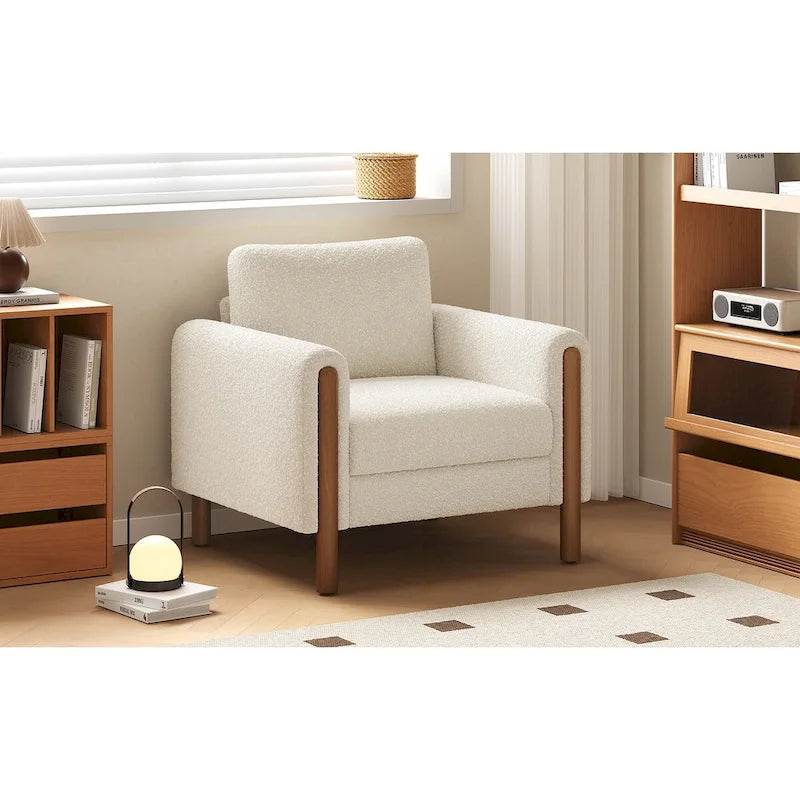 Upholstered Accent Chair Teddy Velvet with Walnut Legs