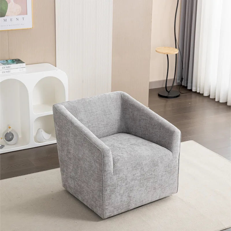 Chenille Barrel Arm Chair with 360 Swivel Metal Base