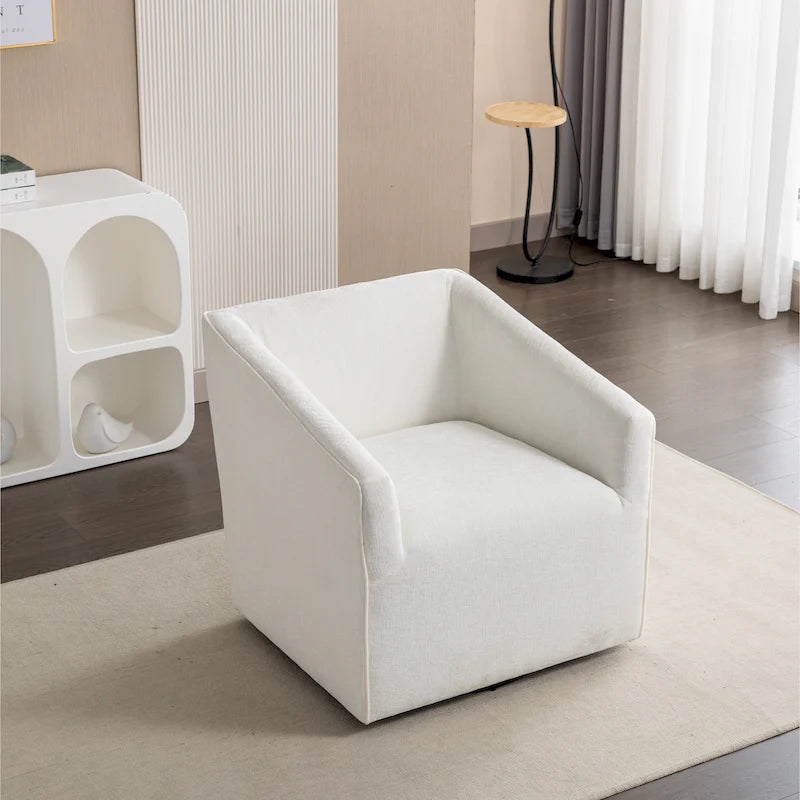Chenille Barrel Arm Chair with 360 Swivel Metal Base