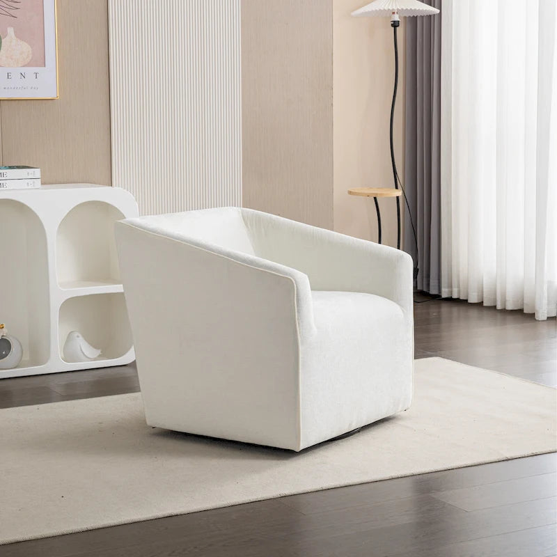Chenille Barrel Arm Chair with 360 Swivel Metal Base