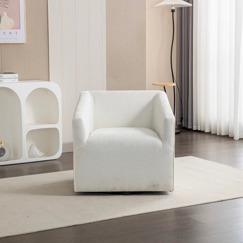 Chenille Barrel Arm Chair with 360 Swivel Metal Base