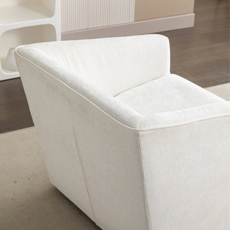 Chenille Barrel Arm Chair with 360 Swivel Metal Base
