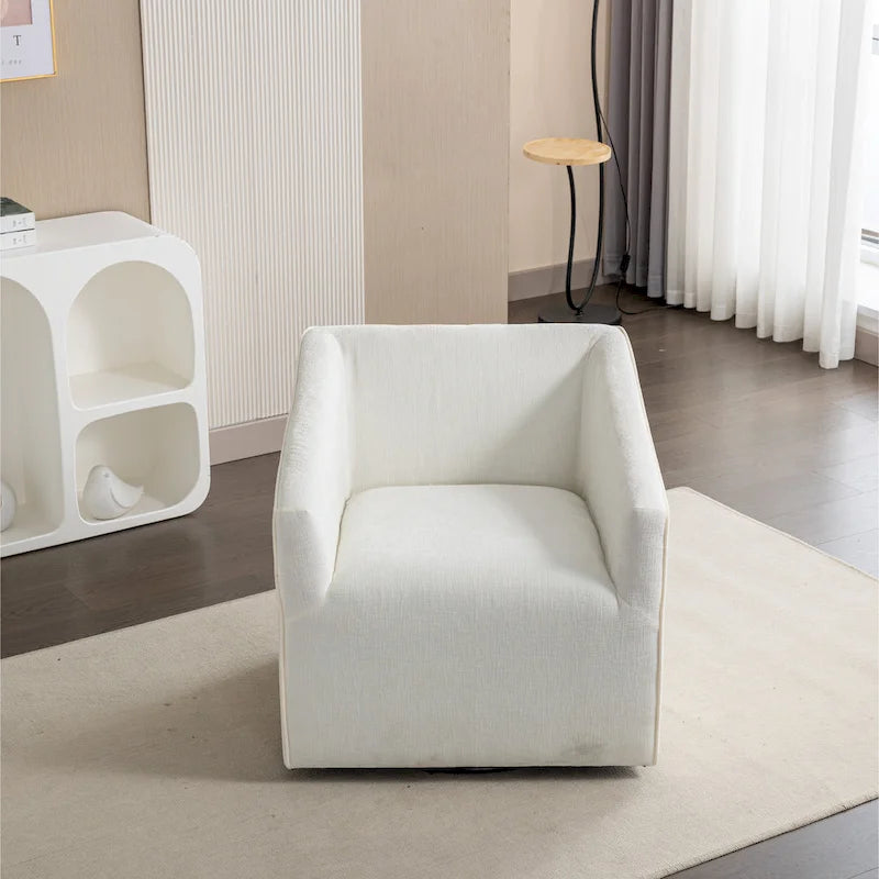 Chenille Barrel Arm Chair with 360 Swivel Metal Base