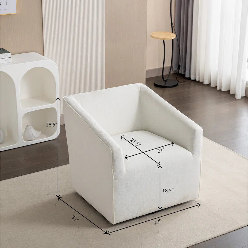 Chenille Barrel Arm Chair with 360 Swivel Metal Base