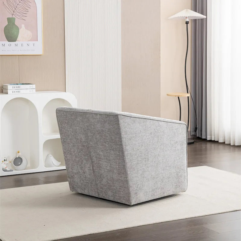 Chenille Barrel Arm Chair with 360 Swivel Metal Base