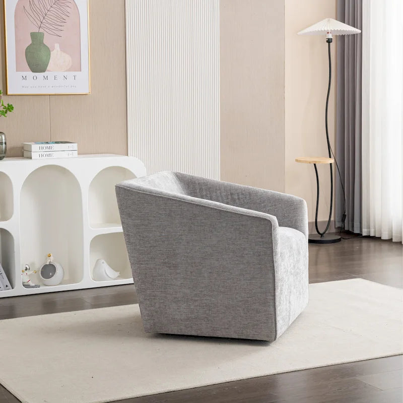 Chenille Barrel Arm Chair with 360 Swivel Metal Base