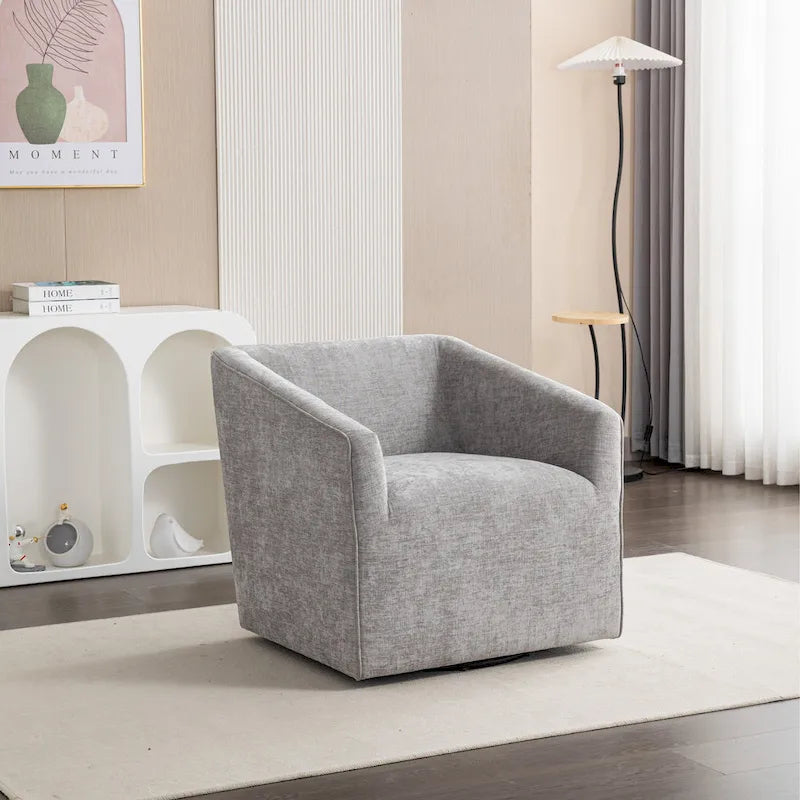 Chenille Barrel Arm Chair with 360 Swivel Metal Base