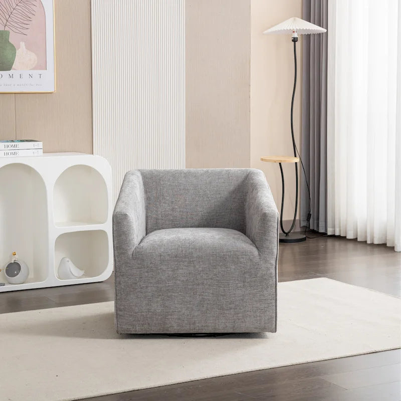 Chenille Barrel Arm Chair with 360 Swivel Metal Base