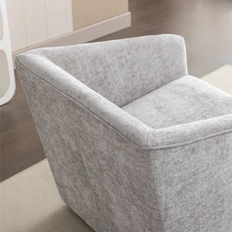 Chenille Barrel Arm Chair with 360 Swivel Metal Base