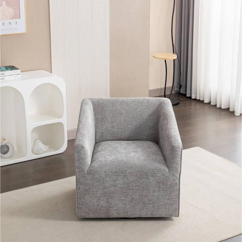Chenille Barrel Arm Chair with 360 Swivel Metal Base