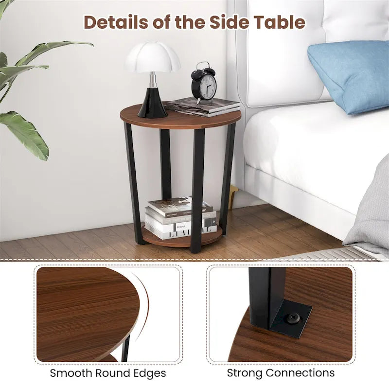 Industrial Round End Table Two-Tier with Storage Shelf