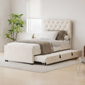 Twin Upholstered Platform Bed with Trundle and Adjustable Wingback Headboard