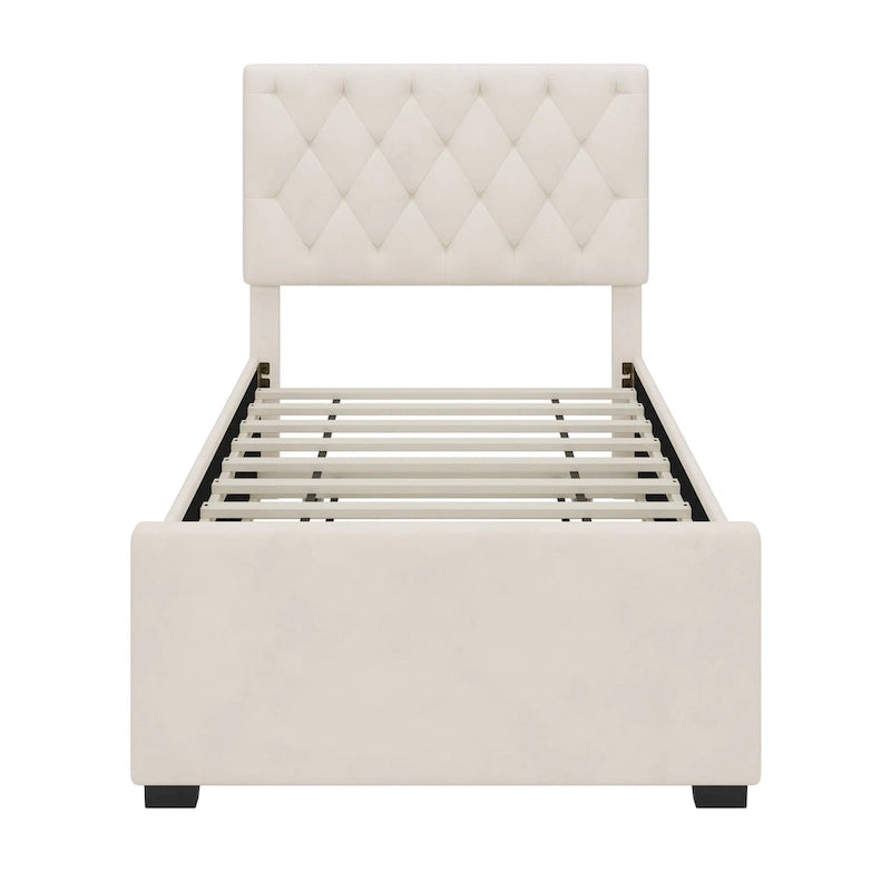Twin Upholstered Platform Bed with Trundle and Adjustable Wingback Headboard