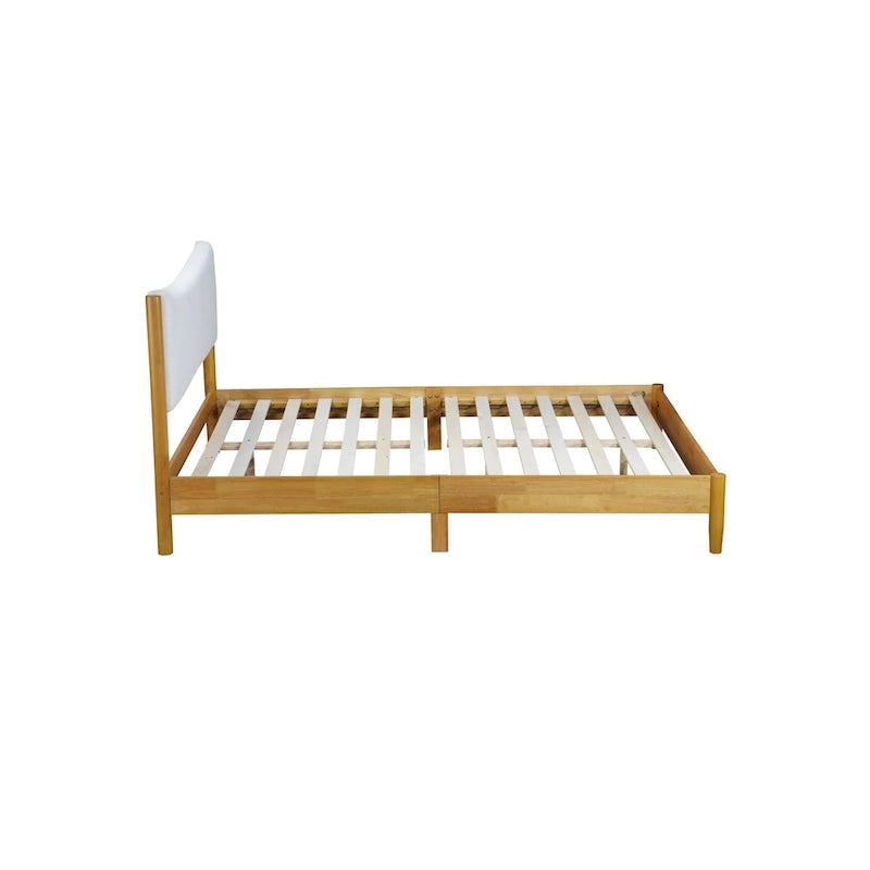 Queen Platform Bed Rubberwood with Teddy Velvet Upholstered Headboard