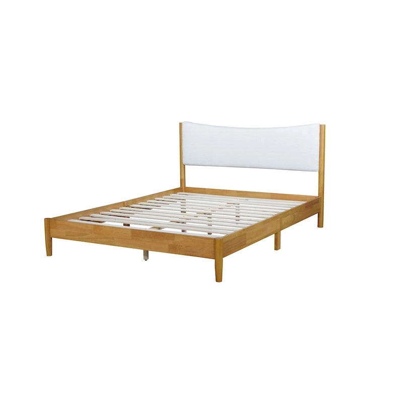 Queen Platform Bed Rubberwood with Teddy Velvet Upholstered Headboard
