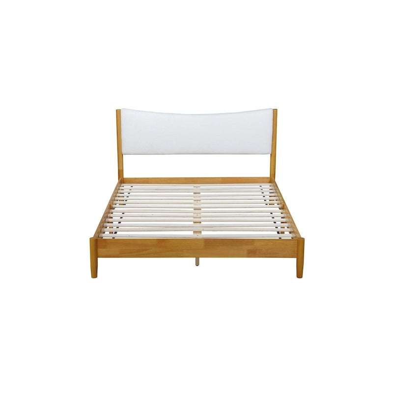 Queen Platform Bed Rubberwood with Teddy Velvet Upholstered Headboard