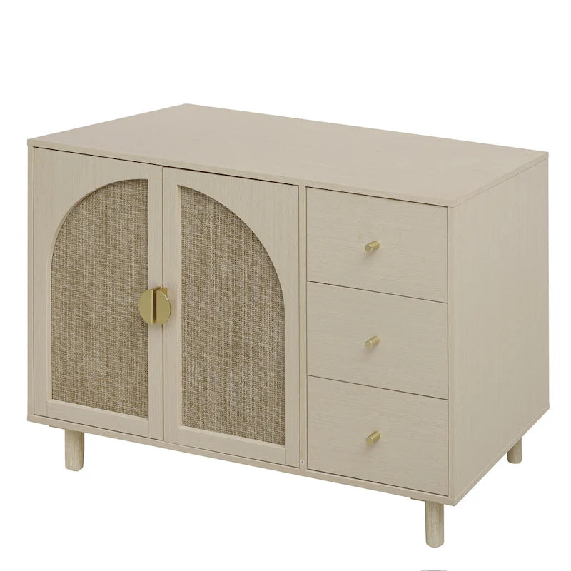 Two-Door Storage Cabinet with Three Drawers and Adjustable Shelves
