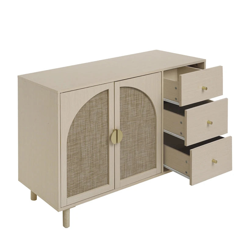 Two-Door Storage Cabinet with Three Drawers and Adjustable Shelves