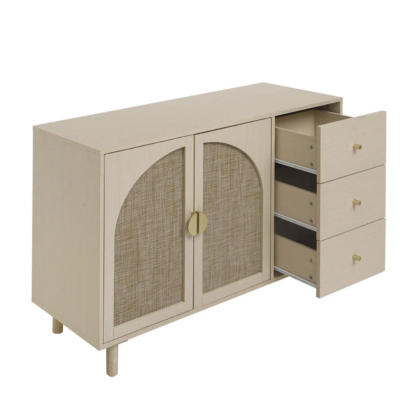 Two-Door Storage Cabinet with Three Drawers and Adjustable Shelves