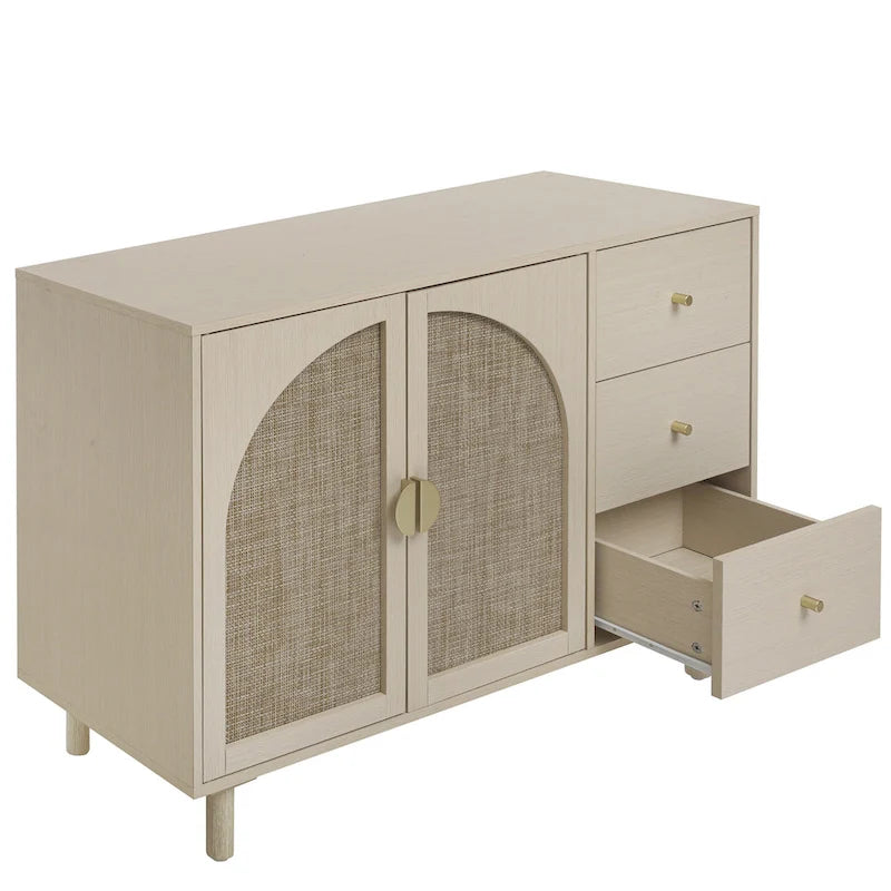 Two-Door Storage Cabinet with Three Drawers and Adjustable Shelves