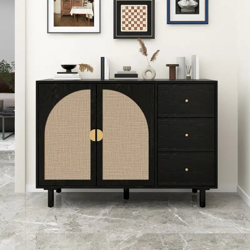 Two-Door Storage Cabinet with Three Drawers and Adjustable Shelves