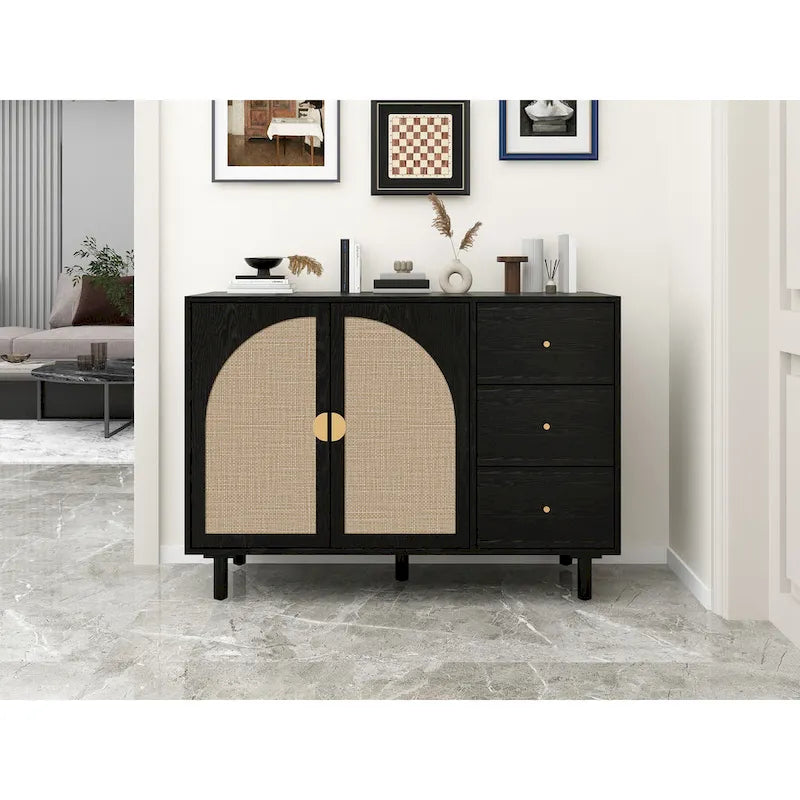 Two-Door Storage Cabinet with Three Drawers and Adjustable Shelves
