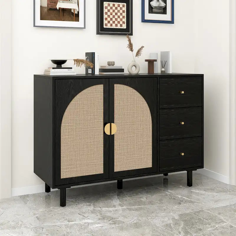 Two-Door Storage Cabinet with Three Drawers and Adjustable Shelves