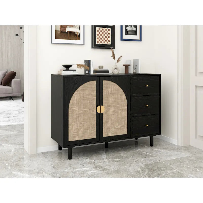 Two-Door Storage Cabinet with Three Drawers and Adjustable Shelves