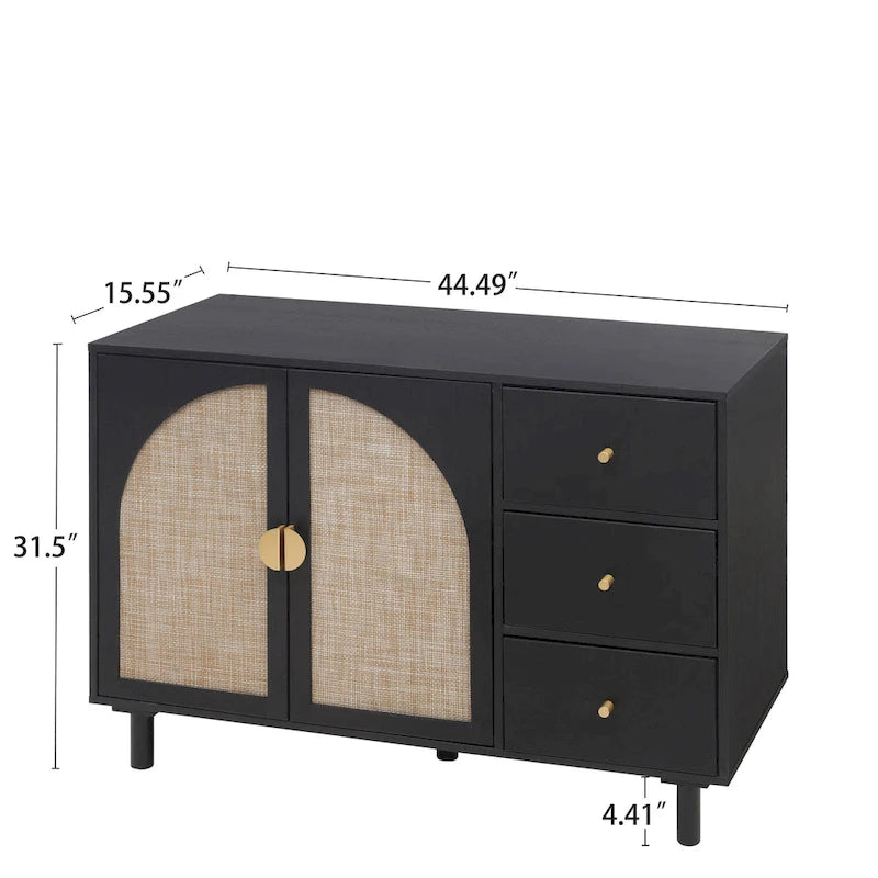 Two-Door Storage Cabinet with Three Drawers and Adjustable Shelves