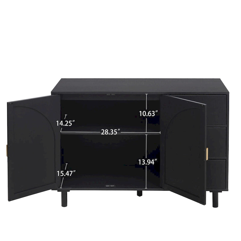 Two-Door Storage Cabinet with Three Drawers and Adjustable Shelves