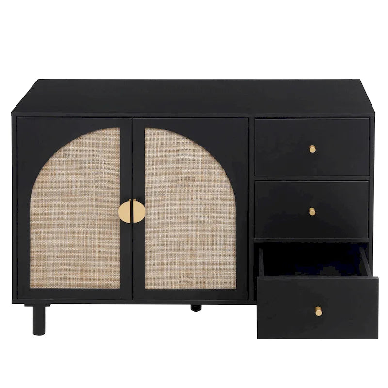 Two-Door Storage Cabinet with Three Drawers and Adjustable Shelves