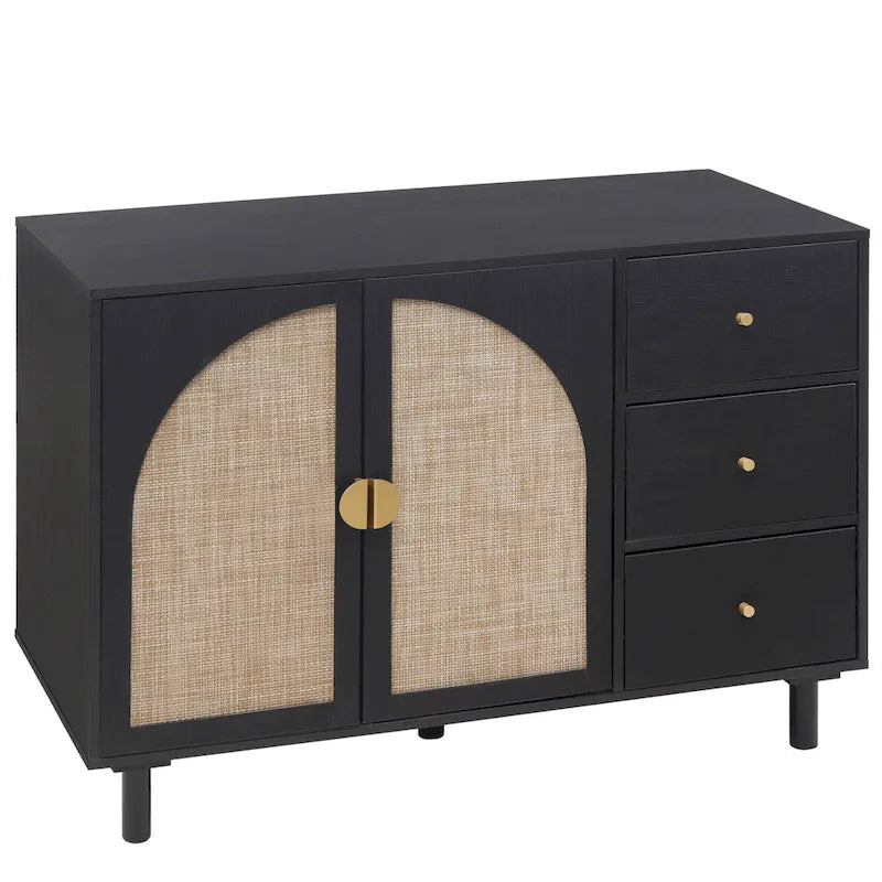 Two-Door Storage Cabinet with Three Drawers and Adjustable Shelves