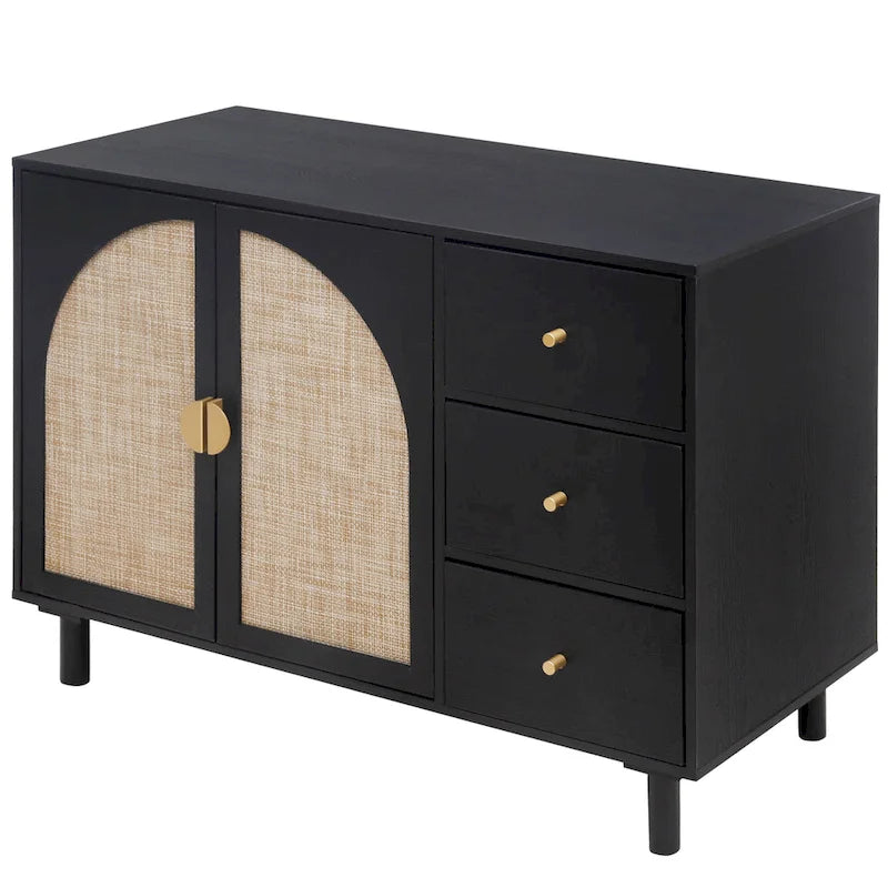Two-Door Storage Cabinet with Three Drawers and Adjustable Shelves