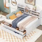 Captain-Bett in Full-Size aus Kiefernholz mit Regalen, Schubladen und Ausziehbett