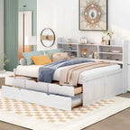 Captain-Bett in Full-Size aus Kiefernholz mit Regalen, Schubladen und Ausziehbett