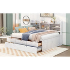 Captain-Bett in Full-Size aus Kiefernholz mit Regalen, Schubladen und Ausziehbett