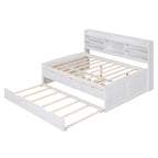 Captain-Bett in Full-Size aus Kiefernholz mit Regalen, Schubladen und Ausziehbett