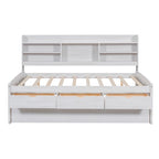 Captain-Bett in Full-Size aus Kiefernholz mit Regalen, Schubladen und Ausziehbett