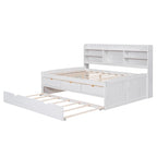 Captain-Bett in Full-Size aus Kiefernholz mit Regalen, Schubladen und Ausziehbett