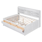 Captain-Bett in Full-Size aus Kiefernholz mit Regalen, Schubladen und Ausziehbett