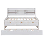 Captain-Bett in Full-Size aus Kiefernholz mit Regalen, Schubladen und Ausziehbett