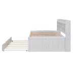Captain-Bett in Full-Size aus Kiefernholz mit Regalen, Schubladen und Ausziehbett